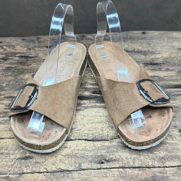 Yokono Brown Suede Leather Slide Sandals Women’s 6.5 Made in Spain Buckle - Picture 11 of 13